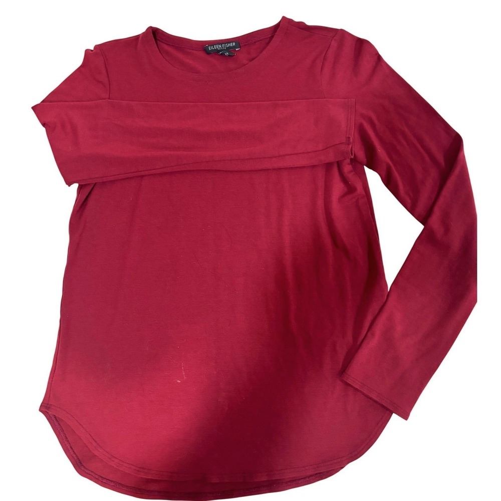 Eileen Fisher Petite Burgundy Long Sleeve Viscose Stretch Top PP Crew Neck‎ USA